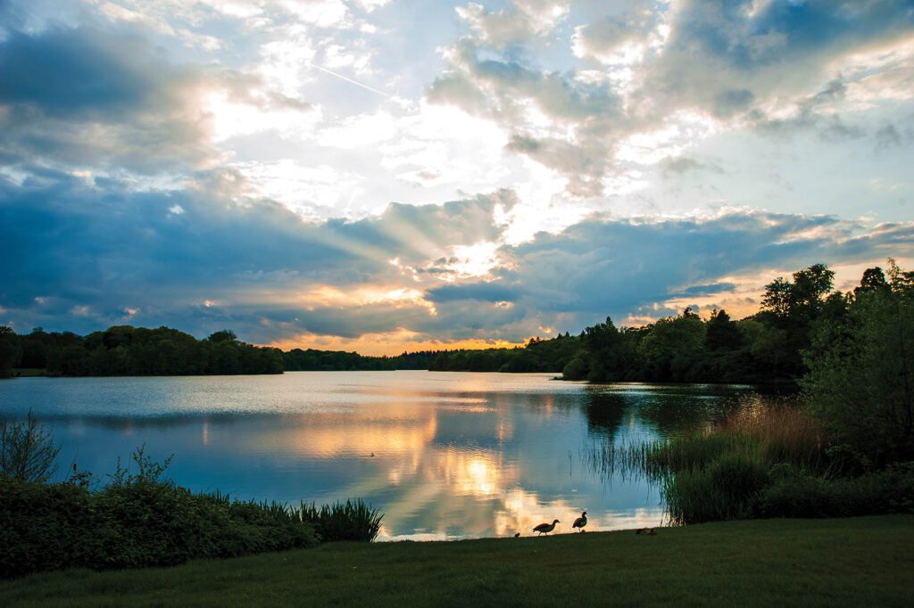 Sunset in Virginia Water Park with beautiful clouds